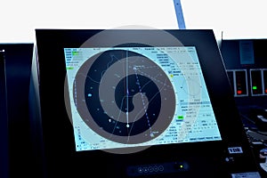 Radar and location screen on bridge of passenger Cruise ship