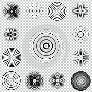 Radar screen concentric circle element set. Sound wave. Circle spin target. Radio station signal.