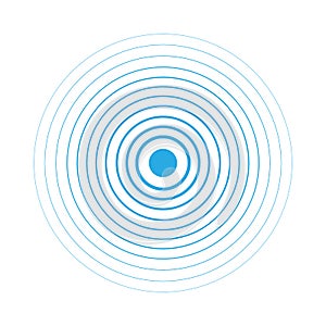 Radar screen concentric circle elements. Vector illustration for sound wave. White and blue color ring. Circle spin target. Radio