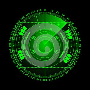 Radar screen. illustration for your design. Technology background. Futuristic user interface. Radar display with