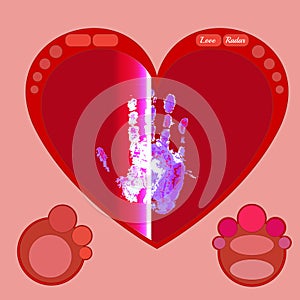 Radar screen with red heart and hand. Vector