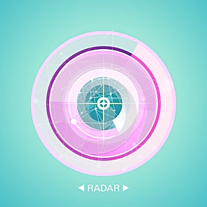 Radar screen with targets in process ,dynamic illustration . Conceptual design of military radar screen. Vector