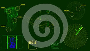 Radar screen with Virus-infected body, planet, map, targets and