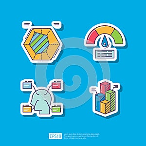 Radar or Spider Chart, Customer Feedback Measurement Data Report, Brainstorm and Mind Map, Statistic Diagram Bar. Business Finance