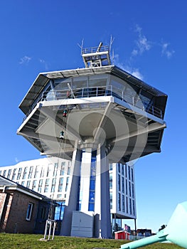 Radar station in the harbor entrance in TravemÃ¼nde, Lubeck, Schleswig-Holstein Germany