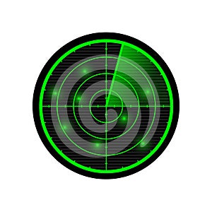 Radar vector illustration. Green radar display.