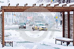 Radauti - Romania - 7th February 2020: Road with cars in the cit