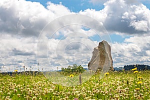 Radek Jaros Monument - big stone in the saddle between the Dratnik rock and the village of Samotin, Czech republic photo