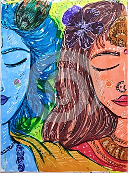 Radha Krishna Abstract Artwork For Print