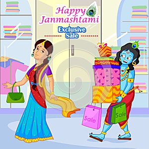 Radha and Krishna doing Janmashtami sale shopping