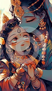 Radha Krishna Hindu God Cute Image generative AI