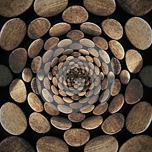 Radial abstract pattern with wood coins photo