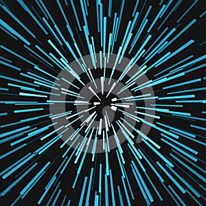 Radial blue concentric particles on black background Sun ray or star burst element Zoom effect Square fight stamp for card Space
