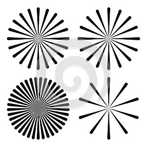 Radial circle pattern. Sunburst ray set. Abstract graphic Vector. Dynamic line elements.