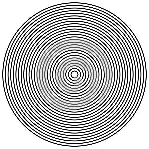 Radial circles design element. Converge circle lines. Repeating, expand circles from center, epicenter. Emission, circulate, loop photo