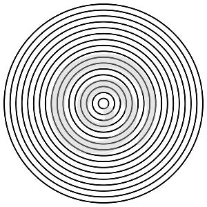 Radial circles design element. Converge circle lines. Repeating, expand circles from center, epicenter. Emission, circulate, loop photo