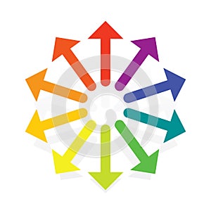 Radial, circular arrows for enlarge, expand themes. Alignment, align, maximize concepts pointers illustration. Outward cursor