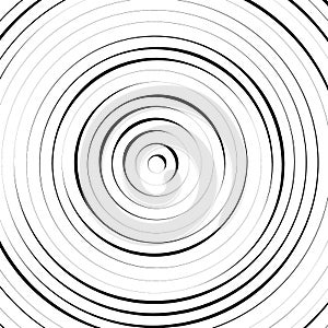 Radial concentric circles with irregular, dynamic lines. Abstract pattern with rotating, spiral effect.
