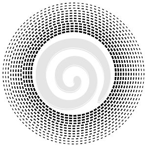 Radial dashed line circles. Circular, concentric element with gap lines. Periodic, infrequent line circles. Orbitting piece, bit