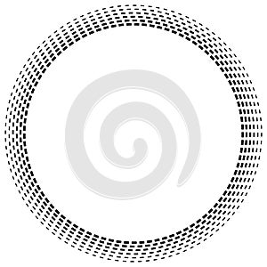 Radial dashed line circles. Circular, concentric element with gap lines. Periodic, infrequent line circles. Orbitting piece, bit