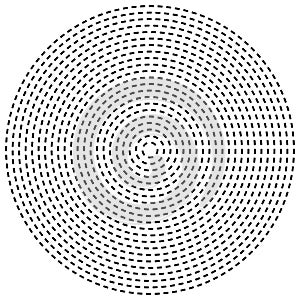 Radial dashed line circles. Circular, concentric element with gap lines. Periodic, infrequent line circles. Orbitting piece, bit photo