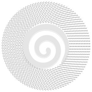 Radial dashed line circles. Circular, concentric element with gap lines. Periodic, infrequent line circles. Orbitting piece, bit photo