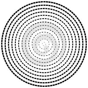 Radial dashed line circles. Circular, concentric element with gap lines. Periodic, infrequent line circles. Orbitting piece, bit photo