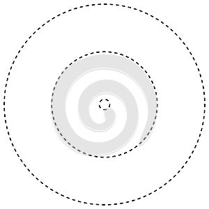 Radial dashed line circles. Circular, concentric element with gap lines. Periodic, infrequent line circles. Orbitting piece, bit photo