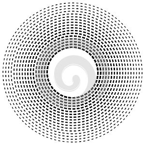 Radial dashed line circles. Circular, concentric element with gap lines. Periodic, infrequent line circles. Orbitting piece, bit photo
