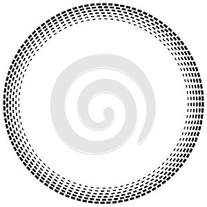 Radial dashed line circles. Circular, concentric element with gap lines. Periodic, infrequent line circles. Orbitting piece, bit photo