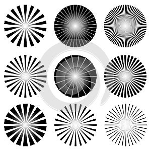 Radial Elements Set. Starburst or Sunburst Backgrounds, Rays Tem