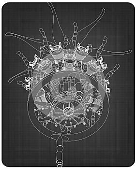 Radial engine on a gray