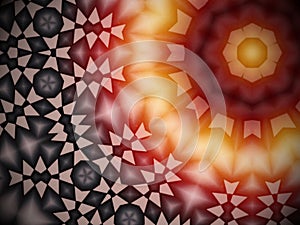 Radial geometric glowing pattern with warm colors