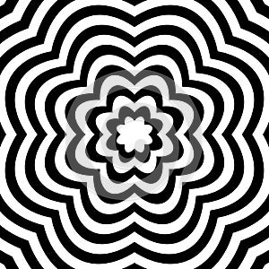 Radial geometric graphic with distortion effect. Irregular radiating lines pattern. abstract monochrome pattern