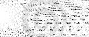 Radial halftone dots overlay texture. Dotted stains gradient background. Concentric fading comic texture. Black and