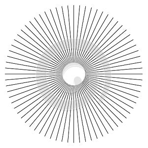 Radial lines abstract geometric element. Spokes, radiating strip