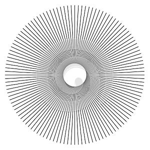 Radial lines abstract geometric element. Spokes, radiating strip