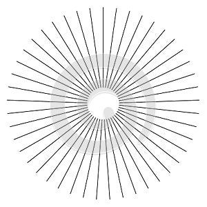 Radial lines abstract geometric element. Spokes, radiating strip