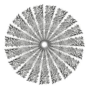 Radial lines design. Abstract pattern. Dynamic vector shape. Circular striped form.