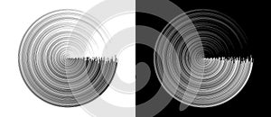 Radial lines of different thickness, as a logo or abstract background. A rotating circle like a loading sign. Black circle on a