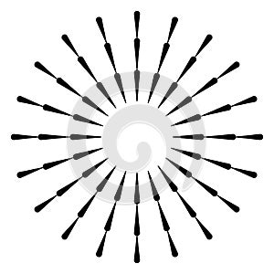 Radial lines, rays, beams circular pattern. Sunburst, starburst with concentric irregular lines