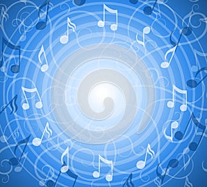 Radial Music Notes Blue Background