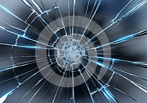 Radial pattern of a shattered glass surface creates a striking