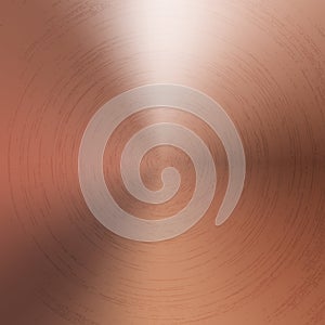 Radial polished texture copper metal background. Vector textured technology cuprum color background with circular polished