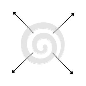 Radial, radiating arrows for expand, extend, explosion themes. Diverge, alignment concept circular pointers illustration. Spoke-