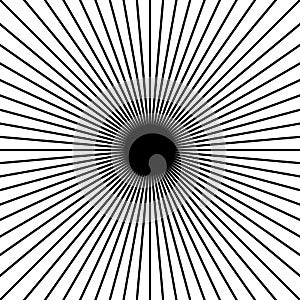 Radial, radiating straight thin lines. Circular black and white