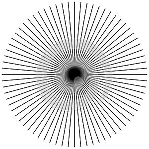 Radial, radiating straight thin lines. Circular black and white