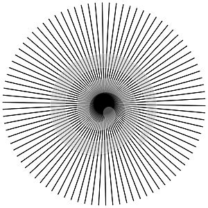 Radial, radiating straight thin lines. Circular black and white