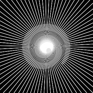 Radial, radiating straight thin lines. Circular black and white
