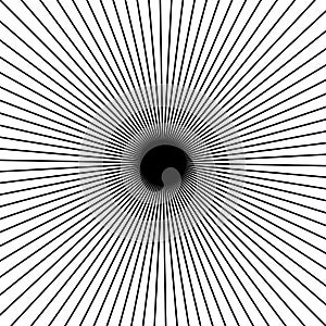 Radial, radiating straight thin lines. Circular black and white